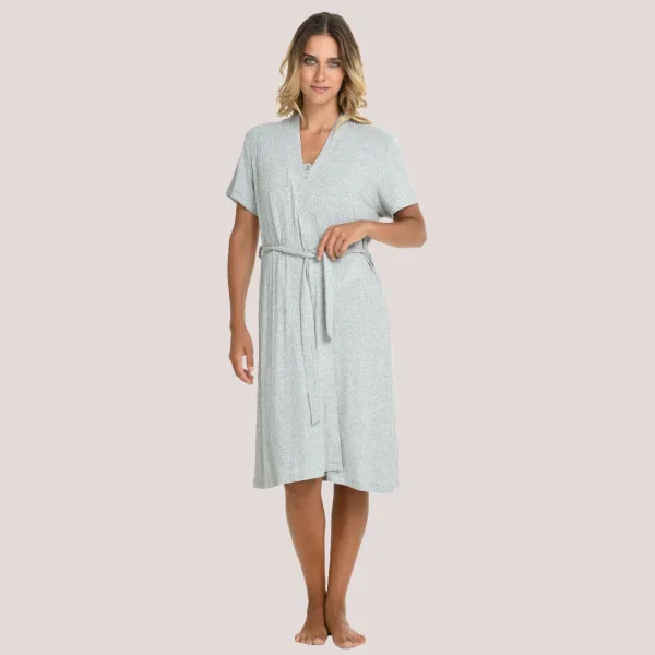 Zen by Daisy Γυναικείο Ρόμπα με ζώνη viscose μέχρι το γόνατο Γκρί ριπ 87810