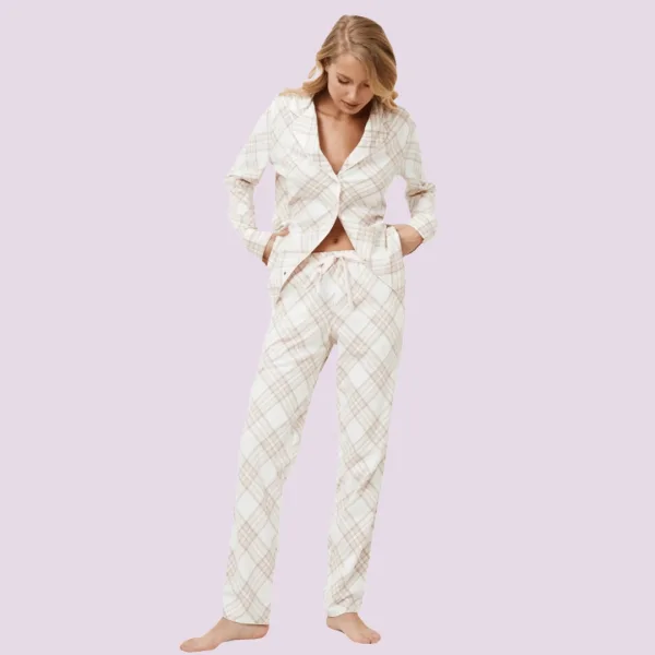 Aruelle Γυναικείο σετ πιτζάμας 100% cotton πουκάμισο με κουμπιά ιβουάρ ροζ καρό Camille 39.01.23.605 Dream with us 