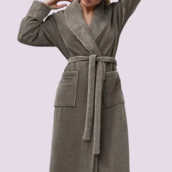 Aruelle Esme Γυναικεία Χειμωνιάτική Ρόμπα Πολυτελείας με ζώνη Γκρί  39.01.23.871