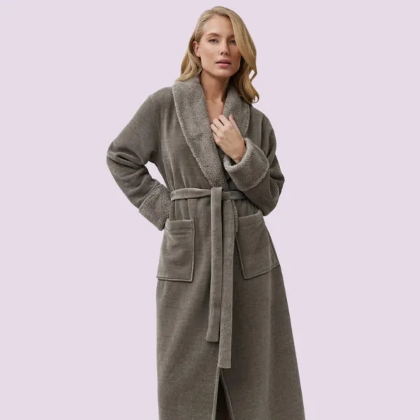 Aruelle Esme Γυναικεία Χειμωνιάτική Ρόμπα Πολυτελείας με ζώνη Γκρί  39.01.23.871