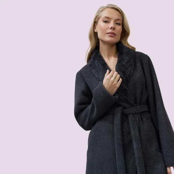 Aruelle Γυναικεία Χειμωνιάτική  Ρόμπα Πολυτελείας με ζώνη Luxry Loungewear  Grey Γκρί  Georgia 39.01.23.878