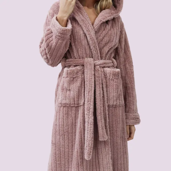 Aruelle Γυναικεία Ζεστή Ρόμπα Απαλή Fleece Πολυτελείας με κουκούλα Pink Ροζ Martha 39.01.23.893