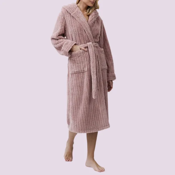Aruelle Γυναικεία Ζεστή Ρόμπα Απαλή Fleece Πολυτελείας με κουκούλα Pink Ροζ Martha 39.01.23.893