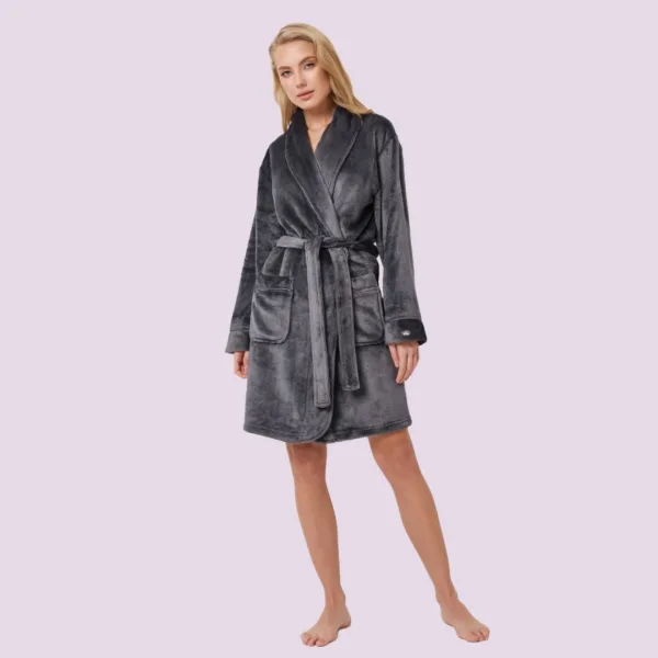 Aruelle Γυναικεία Ζεστή Ρόμπα Απαλή Fleece Πολυτελείας grey Γκρί Eva Bathrobe