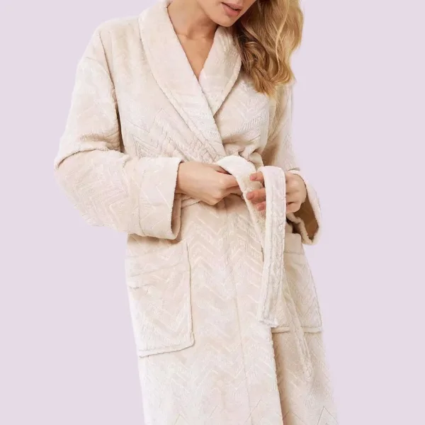 Aruelle Simone  Γυναικεία Χειμωνιάτική Ρόμπα Πολυτελείας με ζώνη Εκρού 39.01.23.901