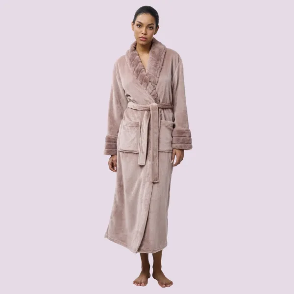 Aruelle Γυναικεία Χειμερινή Βελουτέ Ρόμπα Πολυτελείας με ζώνη Ροζ dusty pink Demy 