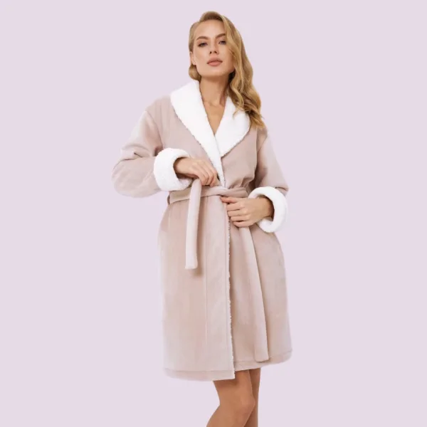 Aruelle Γυναικεία Χειμερινή Ρόμπα Ροζ Pink χοντρή fleece βελουτέ Πολυτελείας με ζώνη & τσέπες Nora Bathrobe 