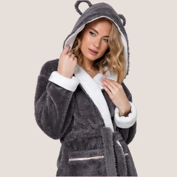 Aruelle Γυναικεία φανταστική Ρόμπα Fleece Ζεστή με Αυτάκια Γκρί Fiona
