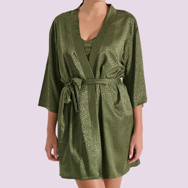 Milena by Paris Γυναικείο σατέν Ρόμπα χακί λαδί  δώρο Ιδανική για δώρο 005369 Robe