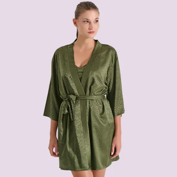 Milena by Paris Γυναικείο σατέν Ρόμπα χακί λαδί  δώρο Ιδανική για δώρο 005369 Robe