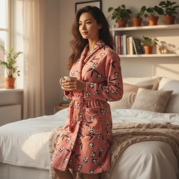 Asel Γυναικεία Χειμερινή Ρόμπα δετή Ροζ με αρκουδάκια fleece 8188 Pink