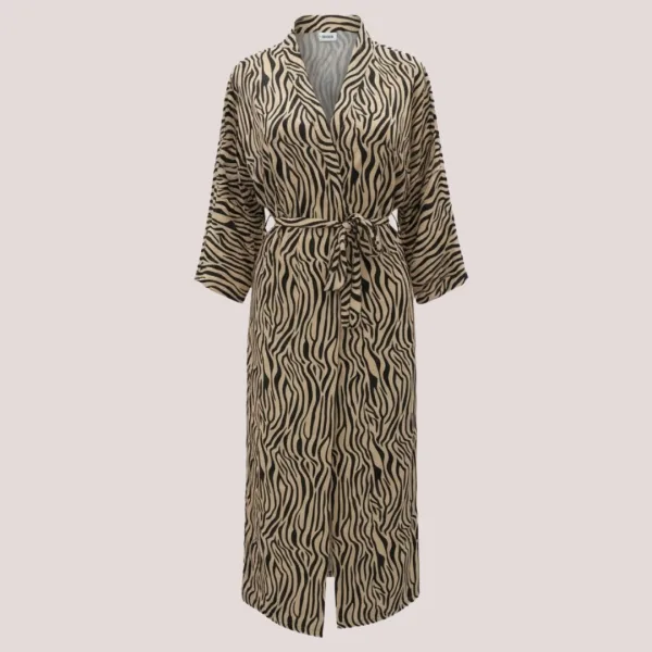 Γυναικεία μακρυά maxi ρόμπα με ζώνη animal print Leopar λεοπάρ μαύρο καφέ SY3142 LEOPAR black brown