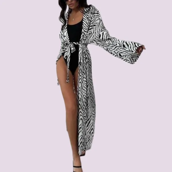 Γυναικεία μακρυά maxi ρόμπα με ζώνη animal print Leopar λεοπάρ μαύρο καφέ SY3142 LEOPAR black brown