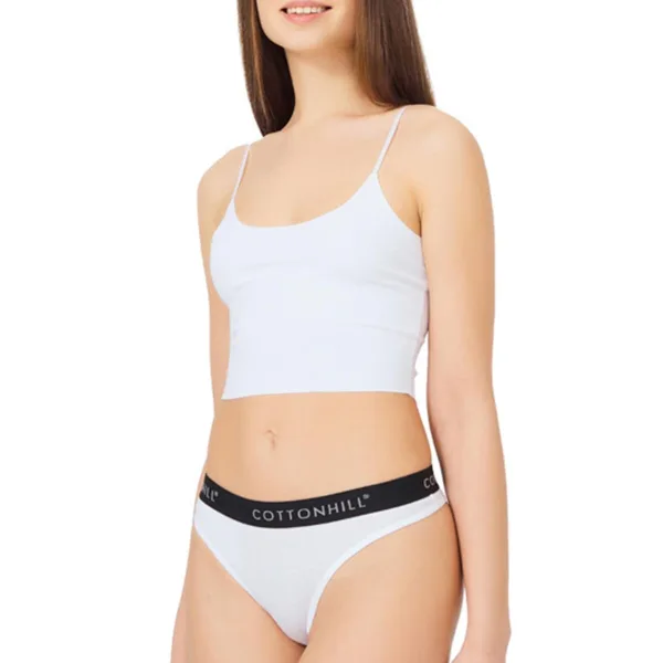 Cottonhill Γυναικείο Βαμβακερό Στρίνγκ String μe λάστιχο Λευκό με μαύρο λάστιχο CH0622