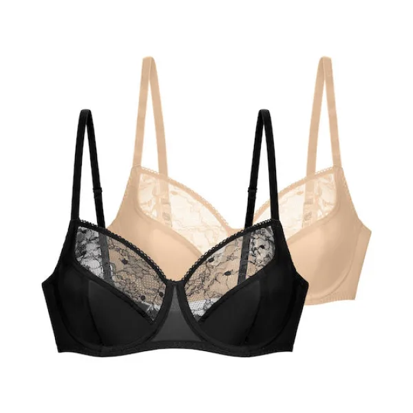 Dorina Γυναικεία Σουτιέν Σετ 1+1 δώρο για Μεγάλο Στήθος χωρίς ενίσχυση Μαύρο-Μπέζ FXWB0001LA141-2X0249