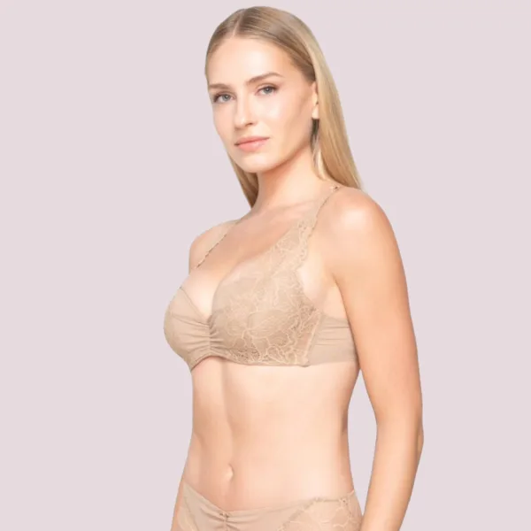 Luna Orchidea Γυναικείο Beige Μπεζ Σουτιέν με Δαντέλα και για Μεγάλο Στήθος C/D με Υψηλή Κάλυψη 14091 Molded Balconette