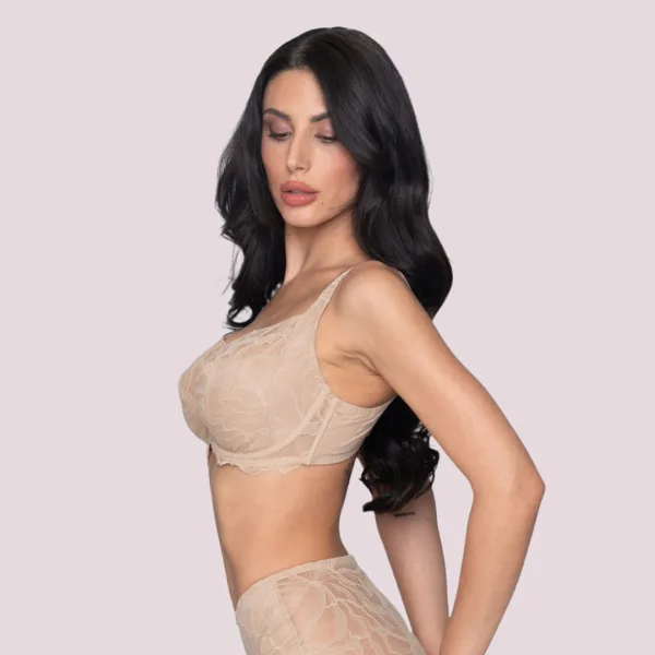 Luna Melody Γυναικείο Σουτιέν Μπεζ Beige για Mεγάλο Στήθος με Μπανέλα Χωρίς Ενίσχυση με Δαντέλα  Συλλογή 14244 Full Cover