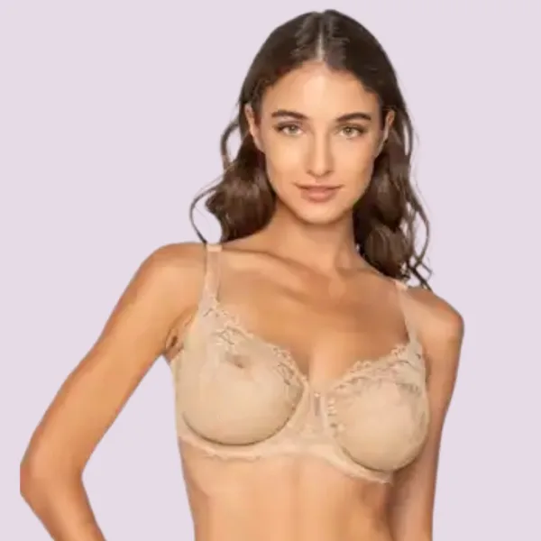 Luna Venus Γυναικείο Μπεζ Σουτιέν balconette με δαντέλα χωρίς ενίσχυση & για μεγάλο στήθος D Cup 15501