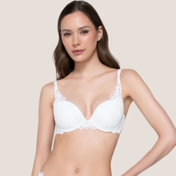 Luna Γυναικείο Σουτιέν Λευκό White Push Up  με Μπανέλα και Ελαφρυά Ενίσχυση  φαντασική δαντέλα 16700 Sylvie 