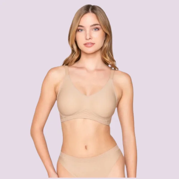 Luna Γυναικείο Μπεζ Beige Σουτιέν sports μπουστάκι αμπάνελο για στήριξη & κούμπωμα στο πίσω μέρος 5400 