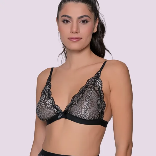 Milena by Paris Bralette Lace Δαντελα sexy  Μαύρο σουτιέν με ασημοκλωστή 010198