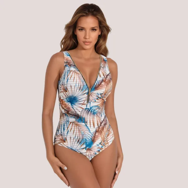Bilitis Γυναικείο Ολόσωμο Μαγιώ shaper Bellissima με χρυσό φερμουάρ Tropical μπλέ & μπρονζε BE098 