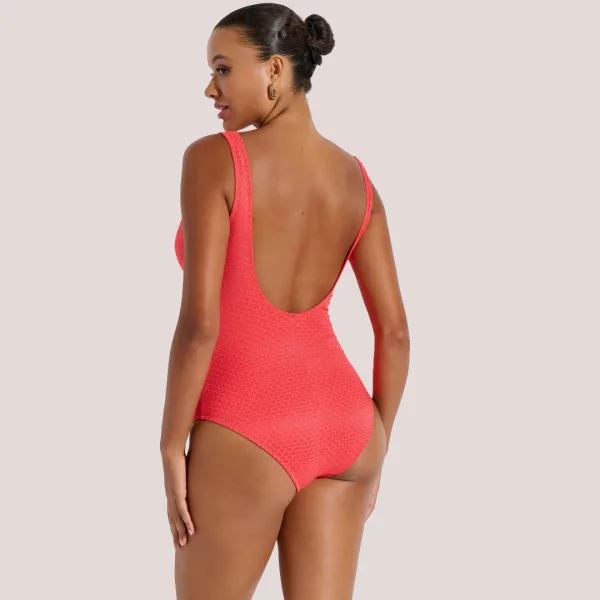 Bilitis Γυναικείο Ολόσωμο Μαγιώ shaper με ασημένιο φερμουάρ μπροστά Fantasia Κοραλί Coral shiny FA098 Luxury collection