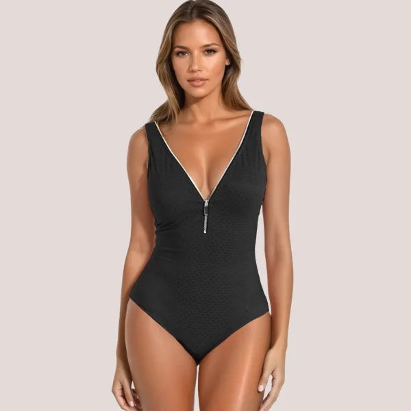 Bilitis Γυναικείο Ολόσωμο Μαγιώ shaper με ασημένιο φερμουάρ μπροστά Fantasia Μαύρο Black shiny silver FA098 Luxury collection