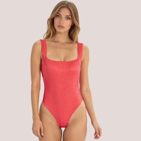 Bilitis Γυναικείο Ολόσωμο Μαγιώ shaper ίσιο μπροστά με υπέροχη πλάτη με κούμπωμα Fantasia κοραλί coral color  FA285 Luxury collection