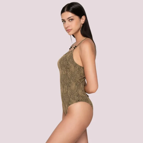 Luna Γυναικείο Μαγιό Dama ολόσωμο Μαύρο με χρύσό summer collection 94438