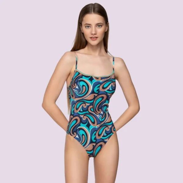 Luna Γυναικείο Μαγιό Drop ολόσωμο Μπλέ  με καφέ  summer collection 94618
