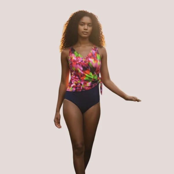 Naturana Γυναικείο κλασικο ολόσωμο Μαγιό ντραπέ πολύχρωμο με ρυθμιζόμενες Tιράντες κόκκινο και μπλε με V ντεκολτέ 73450 Beachwear Swimsuit 