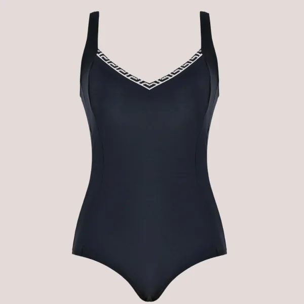 Naturana Γυναικείο κλασικο ολόσωμο Μαγιό μαύρο με ρυθμιζόμενες Tιράντες black με V ντεκολτέ 73451 & ιδιαίτερη πλάτη Beachwear Swimsuit 