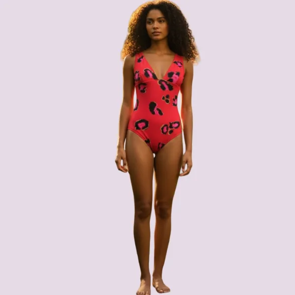 Naturana Γυναικείο  Ολόσωμο κλασσικό Κόκκινο  Μαγιό με ρυθμιζόμενες Tιράντες  73457 RED Beachwear Swimsuit 