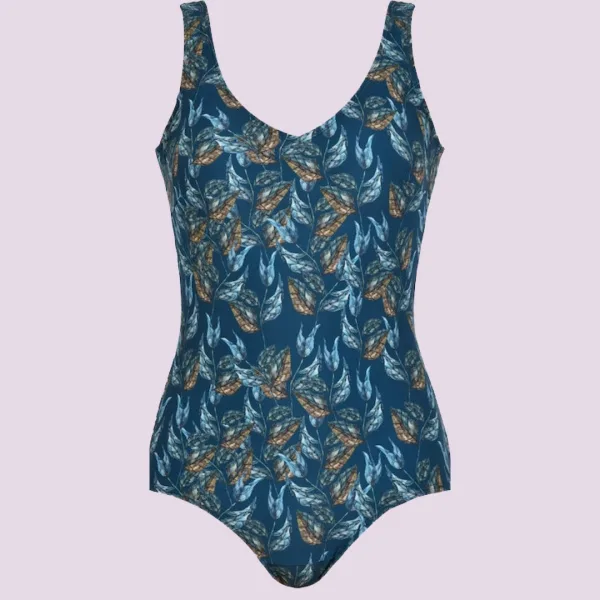 Naturana Γυναικείο  Ολόσωμο πετρόλ με φύλλα   Μαγιό 31674.PETROL Beachwear Swimsuit 