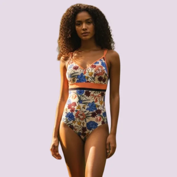 Γυναικείο  Ολόσωμο Μαγιό πορτοκαλί με Φλοράλ χρώματα & μοτίβο λουλουδιών D Cup S71117 Garden