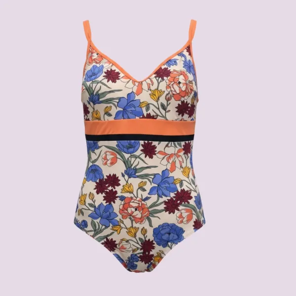 Γυναικείο  Ολόσωμο Μαγιό πορτοκαλί με Φλοράλ χρώματα & μοτίβο λουλουδιών D Cup S71117 Garden