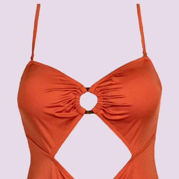 Rock Club Swimsuit Γυναικείο Ολόσωμο  Μαγιό Tερακότα με κρίκους και άνοιγμα μπροστά BP4051