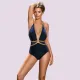 Self  Luxury Swimwear Γυναικείο Ολόσωμο καφέ βελούδινο μαγιό με χρυσές λεπτομέρειες με βαθύ ντεκολτέ & διαφάνειες push up 1018E19