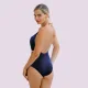 Self  Luxury Swimwear Γυναικείο Ολόσωμο καφέ βελούδινο μαγιό με χρυσές λεπτομέρειες με βαθύ ντεκολτέ & διαφάνειες push up 1018E19