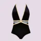 Self  Luxury Swimwear Γυναικείο Ολόσωμο καφέ βελούδινο μαγιό με χρυσές λεπτομέρειες με βαθύ ντεκολτέ & διαφάνειες push up 1018E19