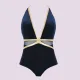 Self  Luxury Swimwear Γυναικείο Ολόσωμο καφέ βελούδινο μαγιό με χρυσές λεπτομέρειες με βαθύ ντεκολτέ & διαφάνειες push up 1018E19