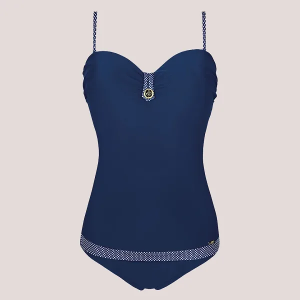 Self Γυναικείο Ολόσωμο κλασικό μαγιό τύπου tankini στράπλες με αφαιρούμενες τιράντες Μπλέ Navy Princessa 2 S8060SR.2