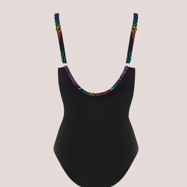 Self Γυναικείο Ολόσωμο μαγιό τύπου tankini στράπλες με αφαιρούμενες τιράντες μαύρο με φλοράλ λεπτομέρειες στο μπουστο Galapagos 9 S8060GP9 