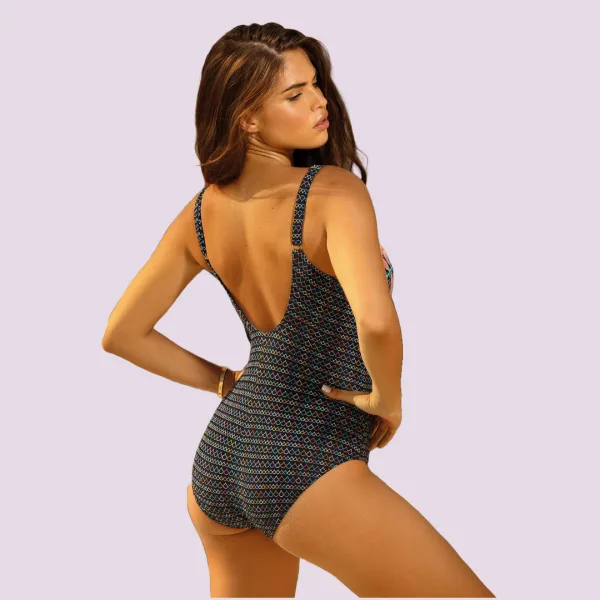 Self  Luxury Swimwear Γυναικείο Ολόσωμο μαύρο εμπριμέ μαγιό Palermo χωρίς ενίσχυση με μπανέλα & ρυθμιζόμενες τιράντες S1034PA14