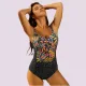 Self  Luxury Swimwear Γυναικείο Ολόσωμο μαύρο εμπριμέ μαγιό Palermo χωρίς ενίσχυση με μπανέλα & ρυθμιζόμενες τιράντες S1034PA14