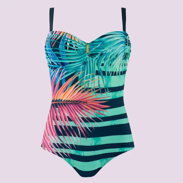 Self Luxury Swimwear Γυναικείο Ολόσωμο μαγιό με επένδυση για μεγάλος στήθος Plus sizes Μπλέ Floral Saint Tropez S8030V3TR1