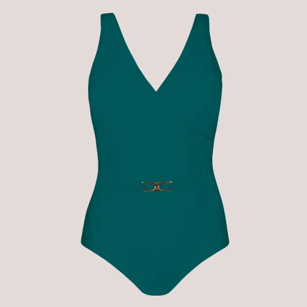 Self Γυναικείο ολόσωμο μαγιό κρουαζέ με μπανέλα & ρυθμιζόμενες τιράντες  πετρόλ χρώμα Santiago 2 S1110V2SG2 Luxury swimwear