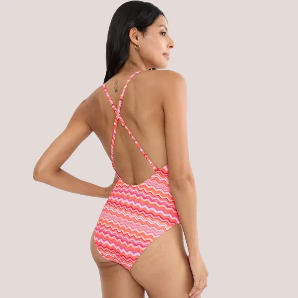 Triumph Γυναικείο Ολόσωμο με zic zac τύπου Missoni Μαγιό ιδανικό μεγάλο Στήθος & μεγάλα μεγέθη σε ροζ πορτοκαλί αποχρώσεις 10226495.Μ017/Α5