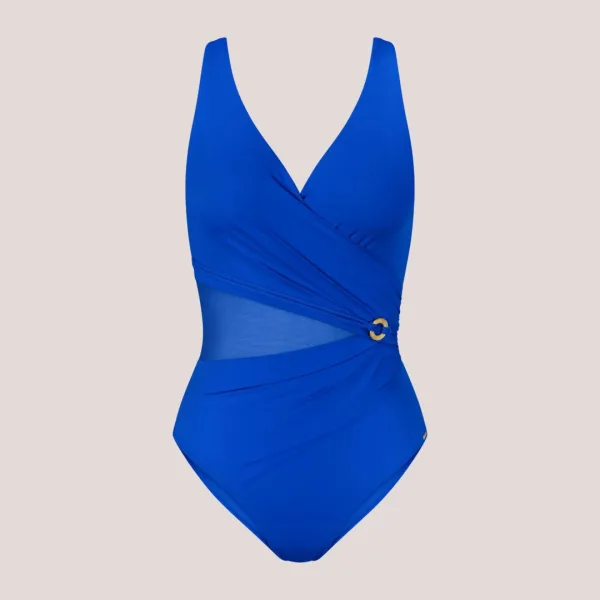 Triumph Γυναικείο Ολόσωμο Twist OP 03 μπλέ ρουά V με διαφάνειες & σούρες για μεγάλο στήθος 10226502 7446/Z8